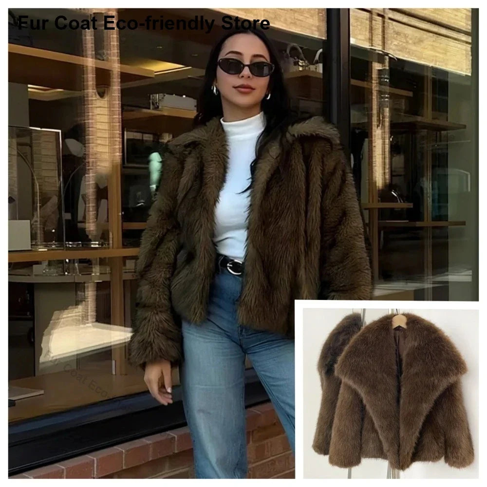 Womens Faux Fur Coat Cropped Soft Plush Artificial Short Fur Coat Holiday Party Elegant Winter Fashion Outerwear Coats for Women