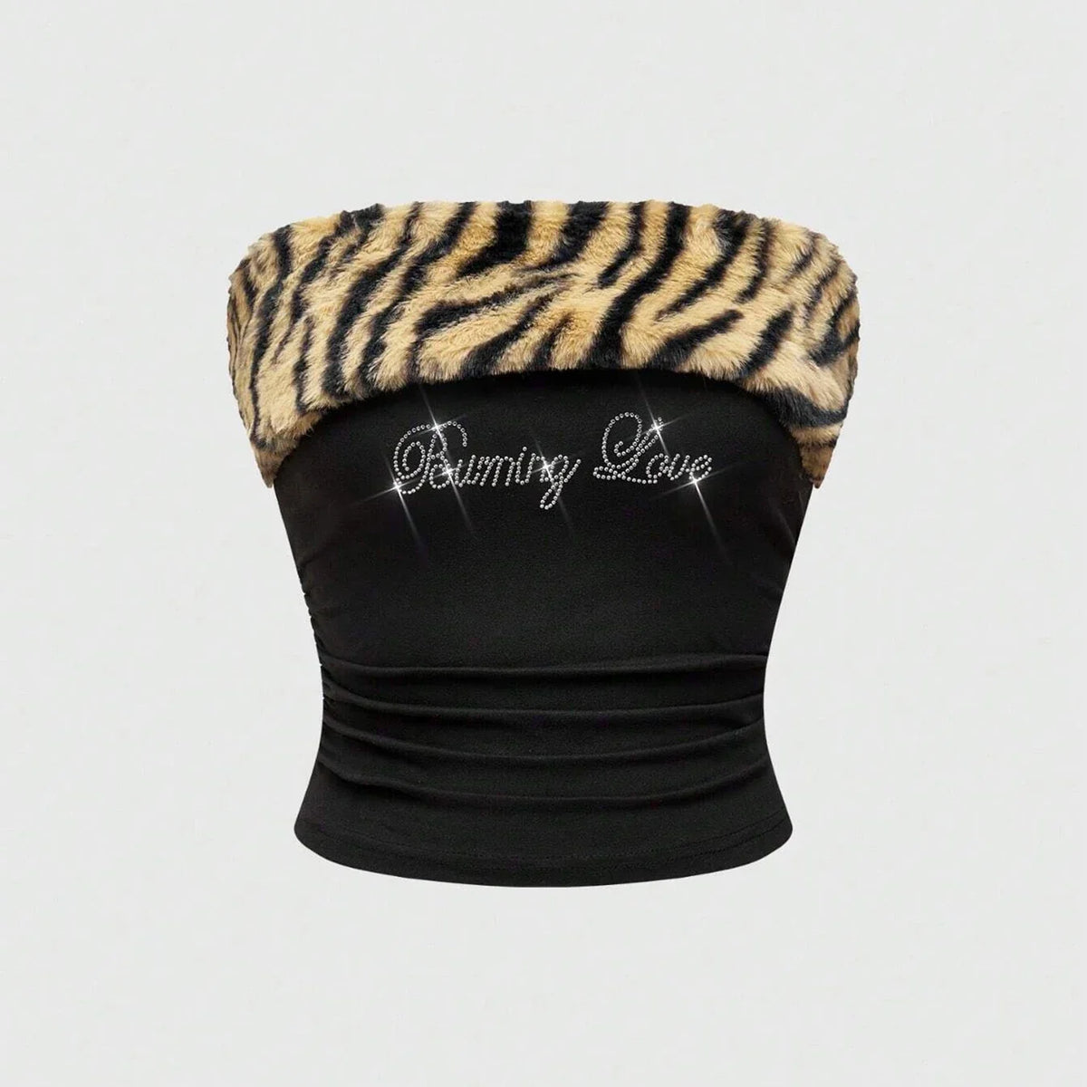 New Rhinestone Leopard Print Crop Top Slim Fit sexy Hot Girl Y2K Fringed Fashionable Strapless Vest