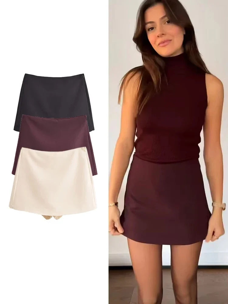 TFMLN New Spring Women Solid Skort Fashion Causal Side Zipper Mini Shorts Skirts Vintage High Waist Streetwear Shorts Skirts